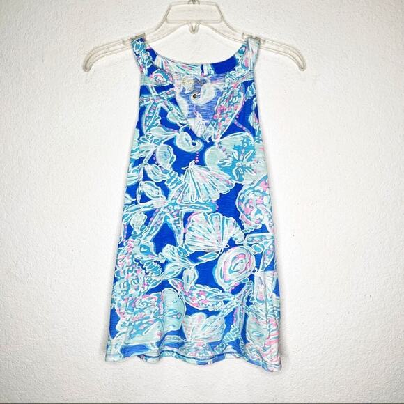Lilly Pulitzer Into the Deep Arya Tank Top Notch V Neck 100% Slub Cotton XS - Picture 3 of 10